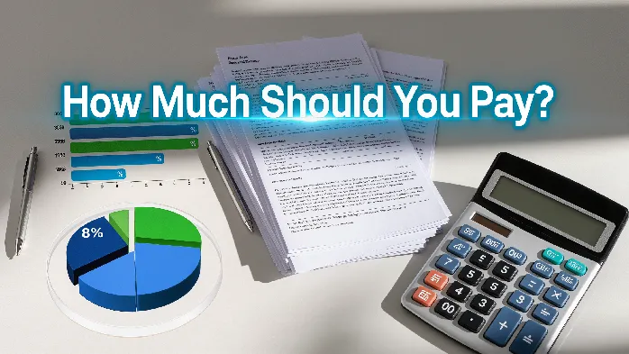 Calculator, student loan documents, and percentage sign showing 8% for affordable student loan payments by CFPB.