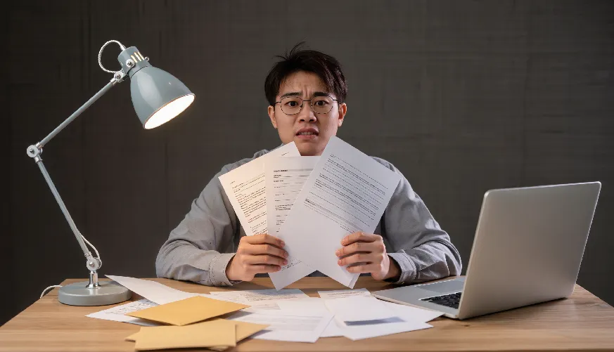 Stressed person holding student loan papers, worried about payment affordability
