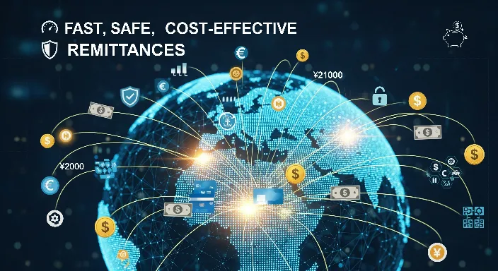 Digital globe illustrating cross-border remittances with fast and secure money transfers
