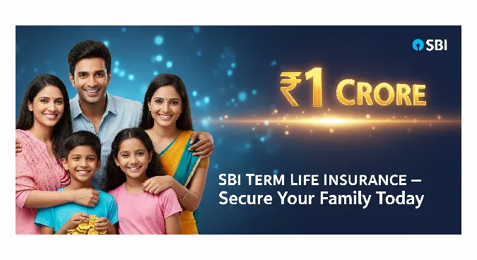 Indian family smiling with ₹1 Crore symbol representing SBI Term Life Insurance coverage