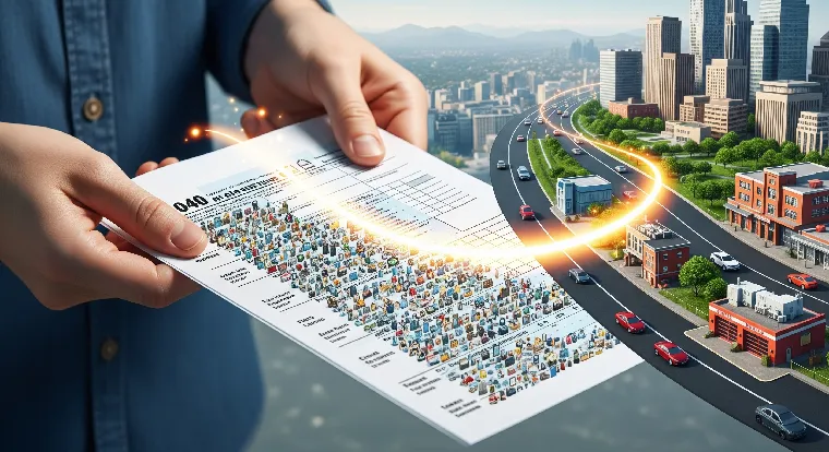 A person holding a tax form filled with icons of public services like roads, schools, and libraries, revealing 15 surprising things taxes pay for that people use daily.